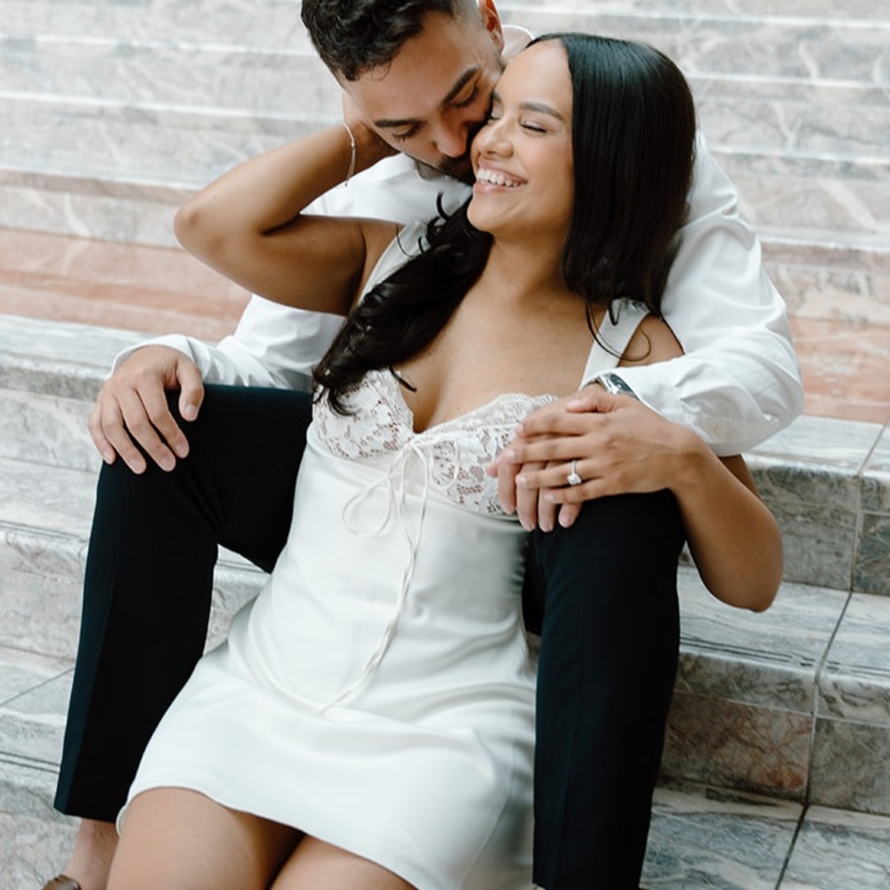 House of CB Adriana Ivory Satin and Lace Mini Dress